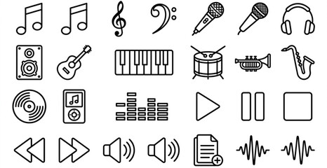 Modern Music Outline Vector Icon Set © Rubina