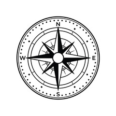 Minimalist black and white compass rose icon isolated on plain white background art. © azharul50