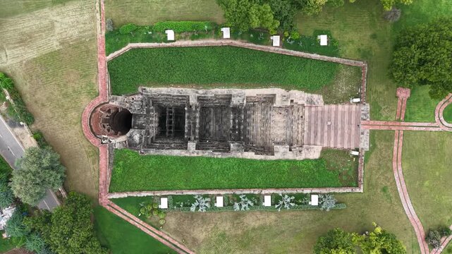 Aerial Drone View of Rani Ki Vav Stepwell, UNESCO World Heritage Site in Patan, Gujarat, India