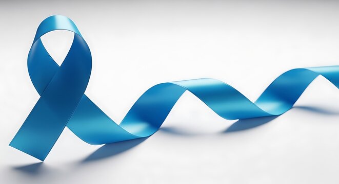 Bright blue awareness ribbon isolated on clean white background for health campaign