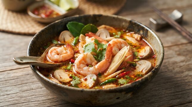 Thai shrimp soup Tom Yum Goong in bowl