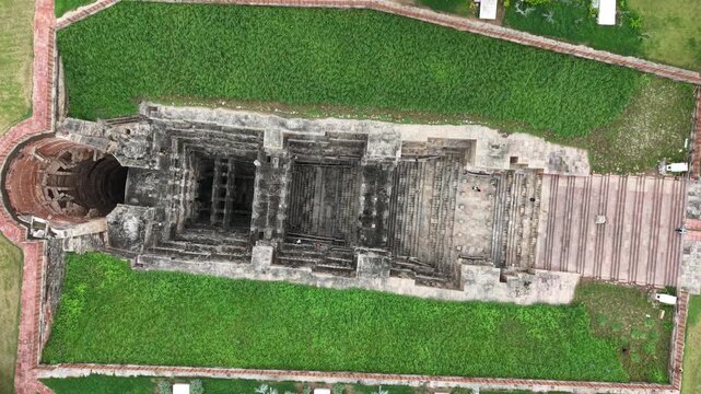 Aerial Drone View of Rani Ki Vav Stepwell, UNESCO World Heritage Site in Patan, Gujarat, India