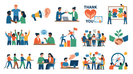 Fototapeta premium Flat Business and Teamwork Vector Concepts: Communication, Collaboration, Leadership, Growth Illustrations