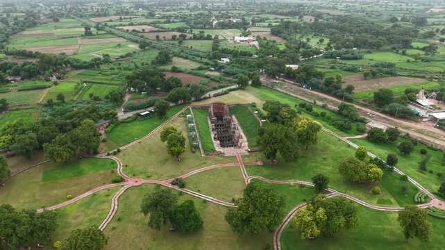 Aerial Drone View of Rani Ki Vav Stepwell, UNESCO World Heritage Site in Patan, Gujarat, India