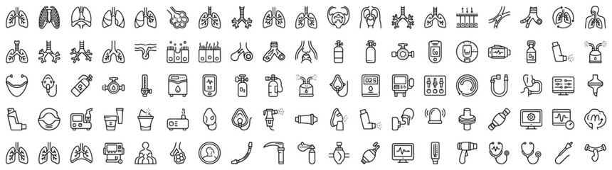 Fototapeta premium Set of Medical Pulmonology and Respiratory System Icons