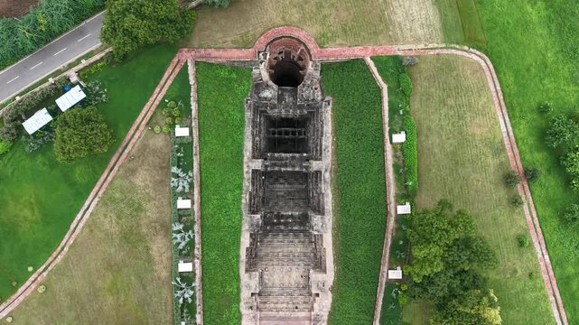 Aerial Drone View of Rani Ki Vav Stepwell, UNESCO World Heritage Site in Patan, Gujarat, India
