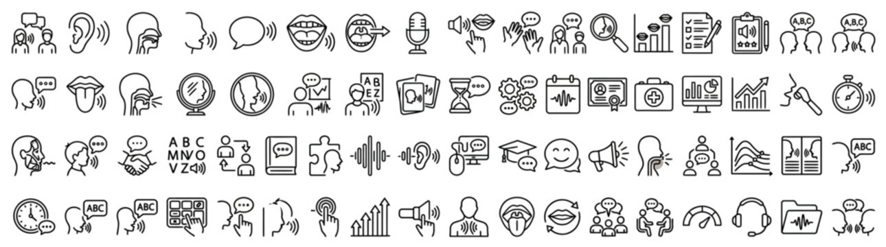 Speech Therapy and Communication Icon Set