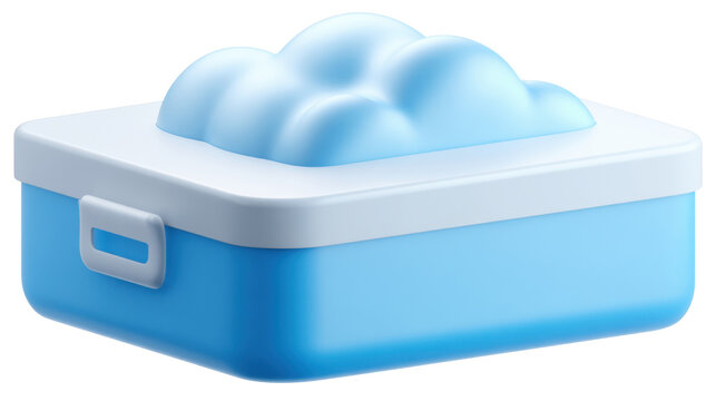 3D cloud storage box icon with fluffy cloud symbol, modern glossy computing illustration isolated on white background