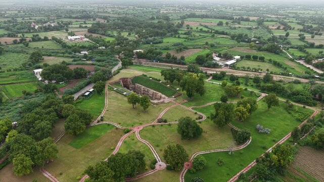 Aerial Drone View of Rani Ki Vav Stepwell, UNESCO World Heritage Site in Patan, Gujarat, India