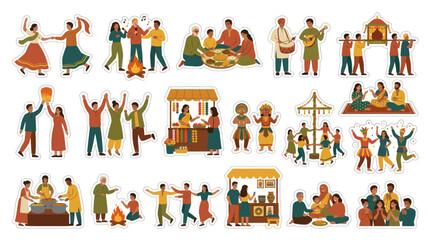 Fototapeta premium Flat Style Indian Cultural Festival Celebration Vector Illustrations