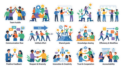 Fototapeta premium Flat Design Vector Illustrations of Business Teamwork Concepts with Diverse Colleagues and Corporate Strategies