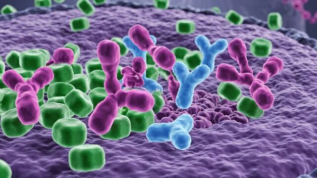 3D Animation of Antibodies Attacking Pathogens