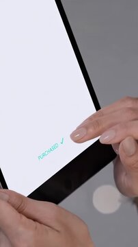 Seamless online purchase on mobile device with finger interaction and confirmation