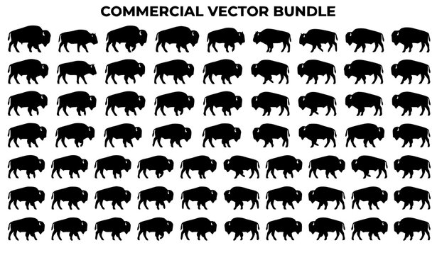 Powerful American Bison Silhouette Bundle Vector Illustration