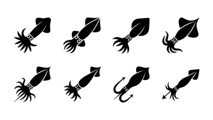 Black and white squid and octopus vector icons set Vector © AZIFA