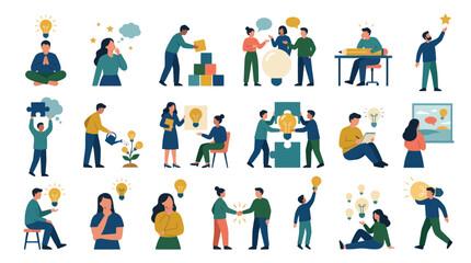 Fototapeta premium Flat Illustration of Business People Developing Ideas and Collaborating