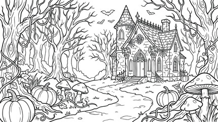 Fototapeta premium Gothic Haunted Chapel in Enchanted Forest