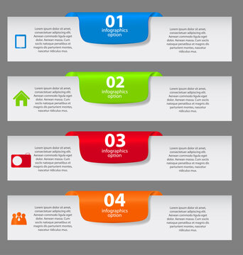 Numbered infographic options with placeholder text and geometric shapes in a modern design
