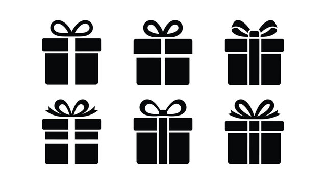 Gift Box Silhouettes In Black A Repeating Pattern On A White Background present package