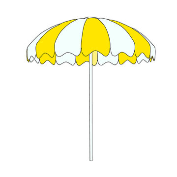 Single yellow and white striped beach umbrella vector isolated on transparent background