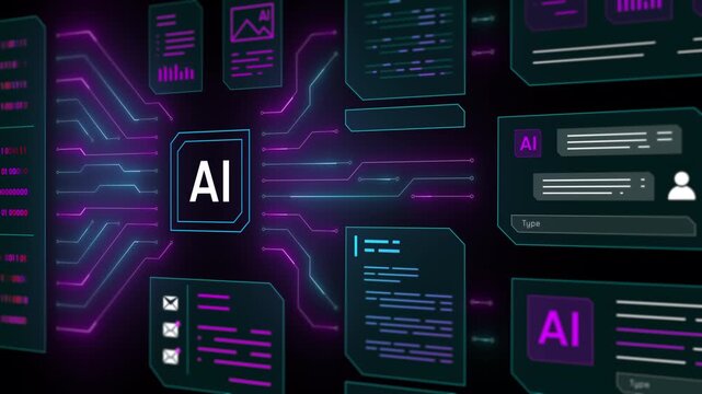 Clean technology interface focus on simple artificial intelligence processor panel and digital sirkuit data feeds.