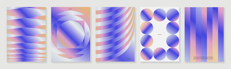 Fototapeta na wymiar Abstract gradient poster background vector set. Modern cover templates with colorful geometric line patterns, fluid color shapes and optical illusion design for social media, banner and wallpaper.