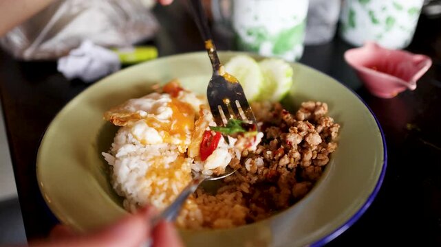 Thai Pad Krapow Minced Pork with Fried Egg and Jasmine Rice