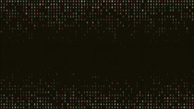 Abstract dark background with scattered glowing yellow golden square light