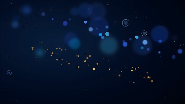 Abstract dark blue background with blurred bokeh circles and digital tech data