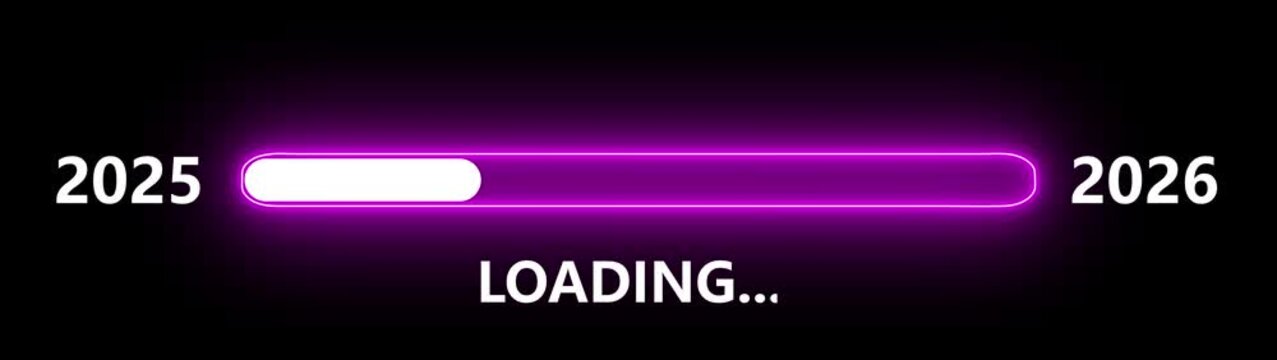 Glowing Purple Neon Loading Bar Animation from 2025 to 2026 Isolated on Black Background New Year Countdown Motion Graphic Overlay