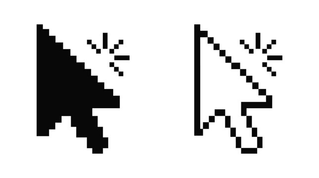 Computer Cursor Icons With Sparkle Effects Black Silhouette On White
