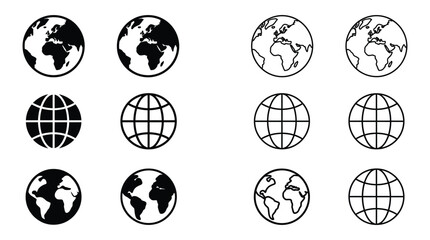 Globe Icons In Black And White Geographic Representation © Villain
