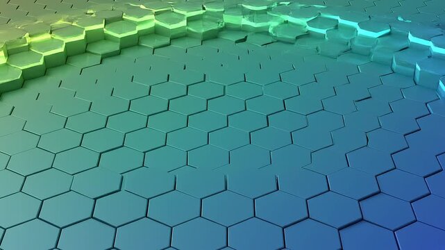 Minimalist Geometric Hexagon Grid Gradient Abstract Background Green Teal Seamless Loop Animation
