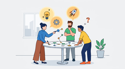 Team brainstorming ideas and project planning with creative thought bubbles © shehtaz
