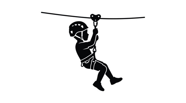 person on zip line silhouette black white background adventure outdoor activity travel