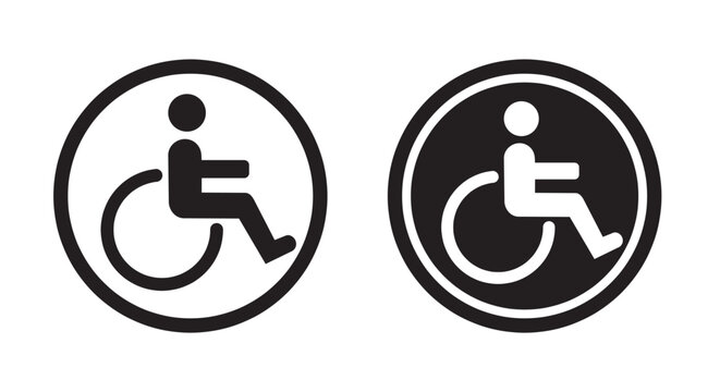 Wheelchair accessibility icon set with black and white circular designs.