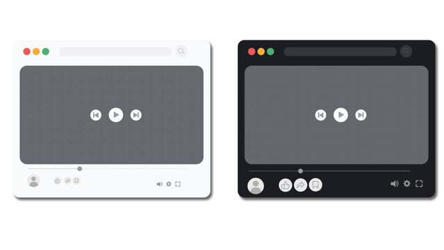 light and dark video player interface UI mockup media streaming template vector design collection