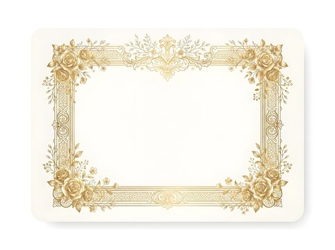 Elegant Gold Ornate Empty Picture Frame on White Background Minimalist Style