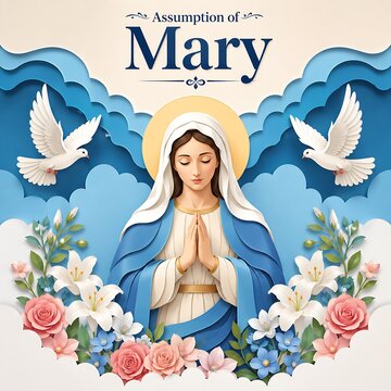 Assumption of mary with angels and flowers