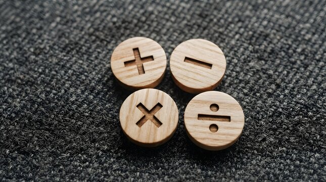 Teacher day math symbols addition subtraction multiplication and division wooden tokens