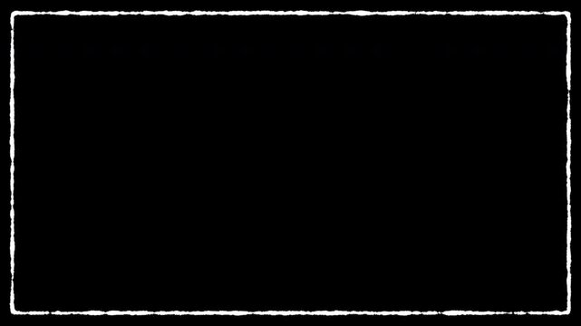 黒背景に手描き風の白い四角いフレームのループ動画飾り枠素材 ｜ White hand drawn rough border graphic frame abstract background 
