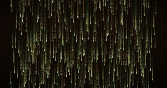 A dense storm of Han ideogram characters falls slowly in an amber terminal-style animation with deep tunnel parallax.