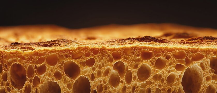 Close-up of freshly baked bread texture.