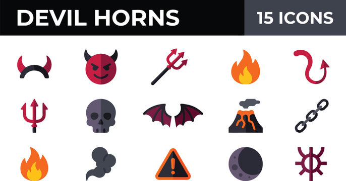 Collection of devil icons and symbols in various styles