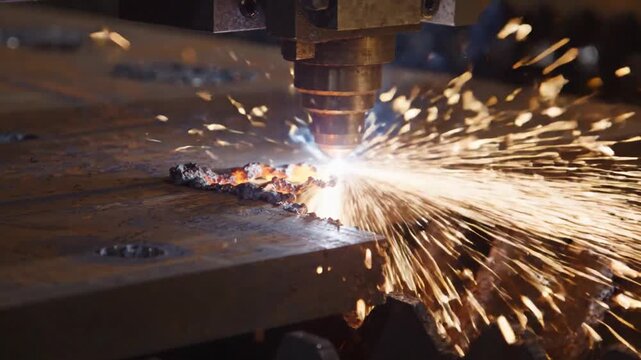 Industrial CNC Laser Cutting Metal with Sparks