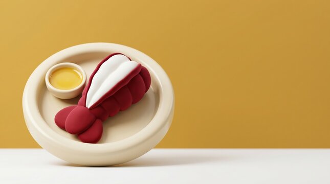 Luxurious Gourmet Lobster Tail with Golden Melted Butter on Crystalline White Plate &ndash; Fine Dining Illustration