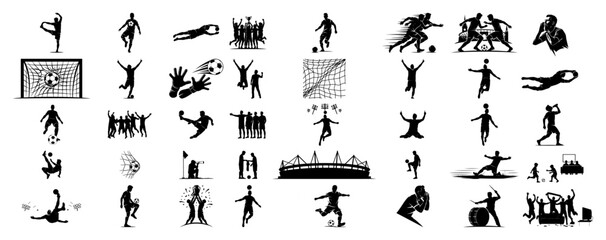 Soccer and football silhouettes collection featuring players goals fans and stadium icons © Aisha Kudorova