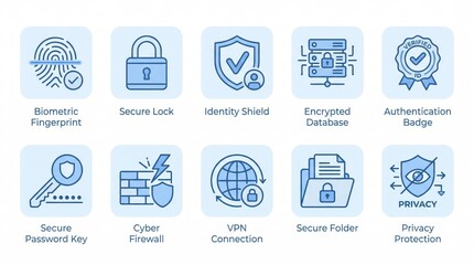 Fototapeta premium Secure Digital Protection Icon Set with Modern Cyber Security Symbols