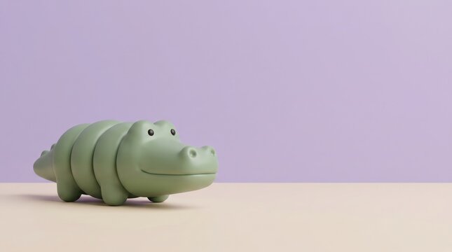 Adorable Stylized Green Crocodile Character on Pastel Background