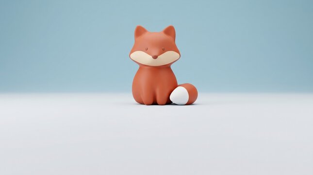 Adorable Stylized Red Fox Character in Minimalist Setting